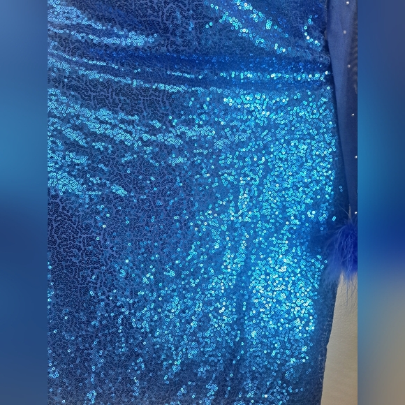 Sequin Mesh Long Sleeves Paillette Beaded Bodycon Blue Nightclub Dress Sz M #NEW - Picture 5 of 10